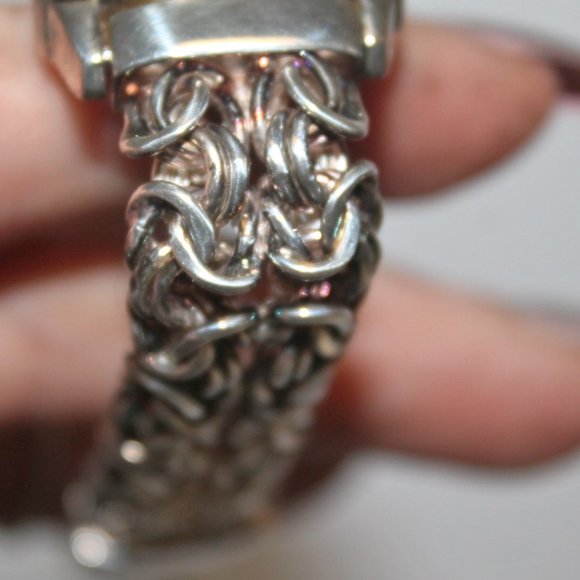 New 950 Fine Sterling Rainbow Silver MOP Face Tank Bracelet Watch 61 Grams! main image 5